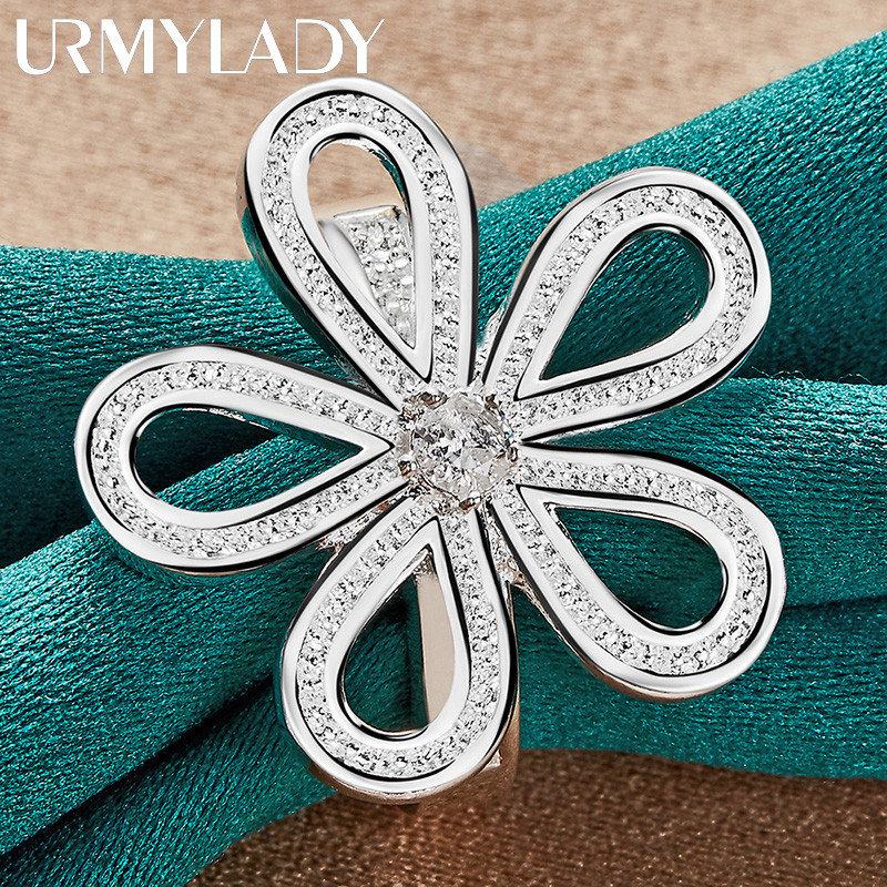 URMYLADY Hoa Bạc 925 Zircon 7-10 # Nhẫn Nữ Tiệc Cưới Trang Sức Thời Trang