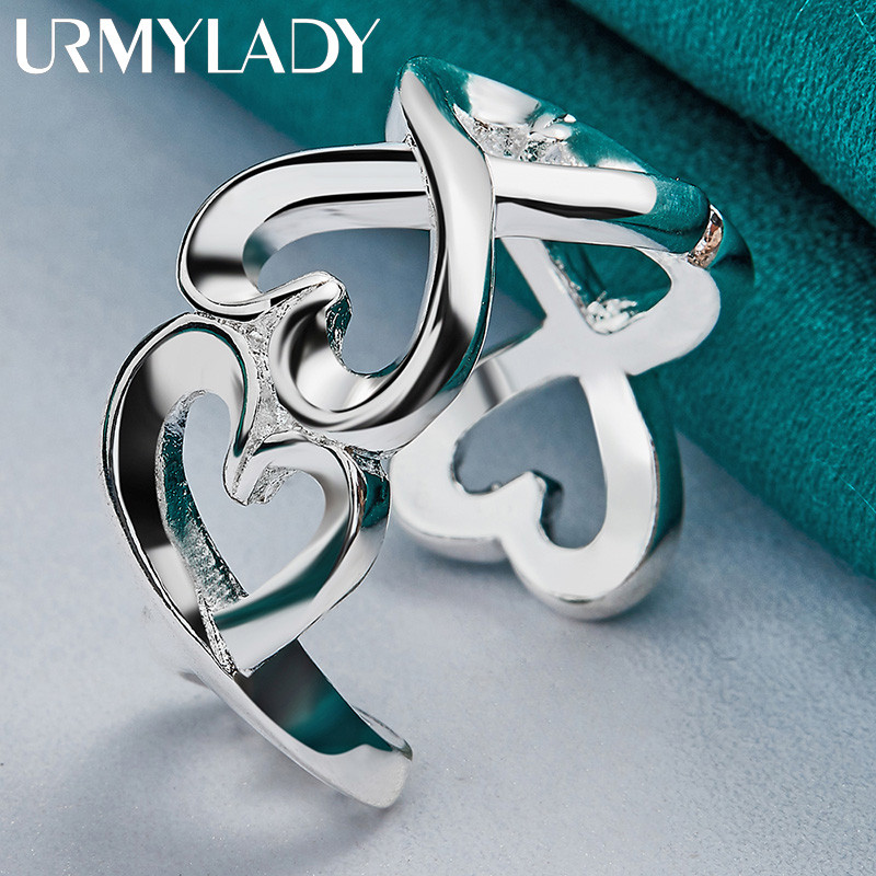 URMYLADY Bạc 925 Trái Tim Tình Yêu Nhẫn Nữ Tiệc Cưới Thời Trang Quyến Rũ Trang Sức