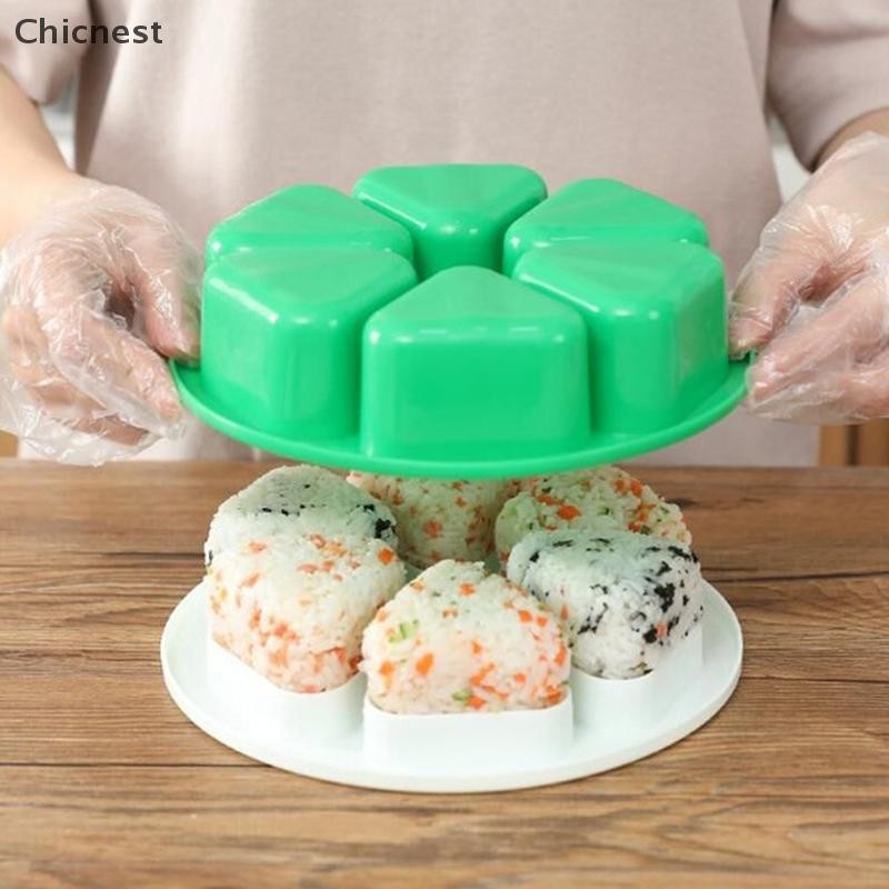 [Chc] Khuôn Sushi 6 Lỗ Onigiri Rice Food Press Khuôn Làm Sushi Hình Tam Giác [VN]