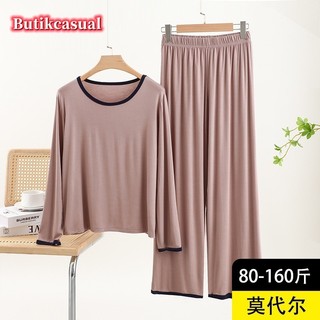 Phụ Nữ Bộ Cổ Tròn Bộ Đồ Ngủ Thường Ngày Mùa Xuân Kích Thước Lớn Trơn Dài Tay Bộ Mỏng Rời Phù Hợp Với