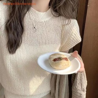Newwellknownepic Mùa Hè Màu Trơn Retro Dệt Kim Áo Thun Nữ Cổ Tròn Bay Tay Crop Top VN