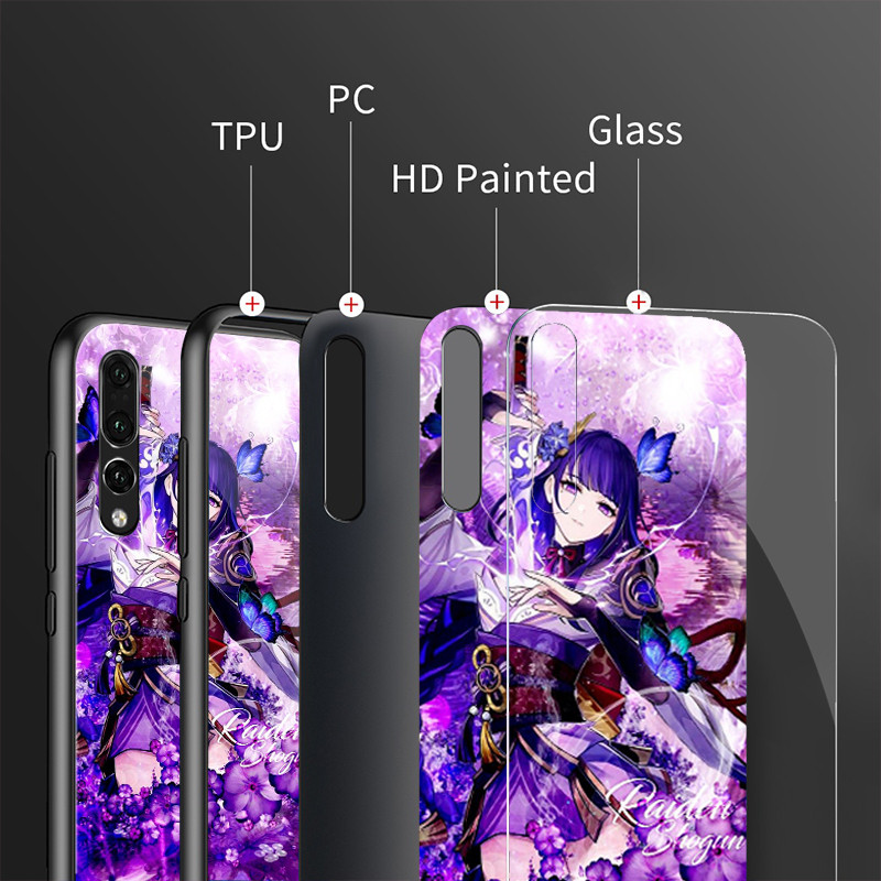 Ốp điện thoại kính cường lực Genshin Impact Raiden Shogun 01 cho Samsung Galaxy S9 Plus S10 S10e S20 FE S20 Plus S21 S22 S23 S23 S24 Ultra Cover