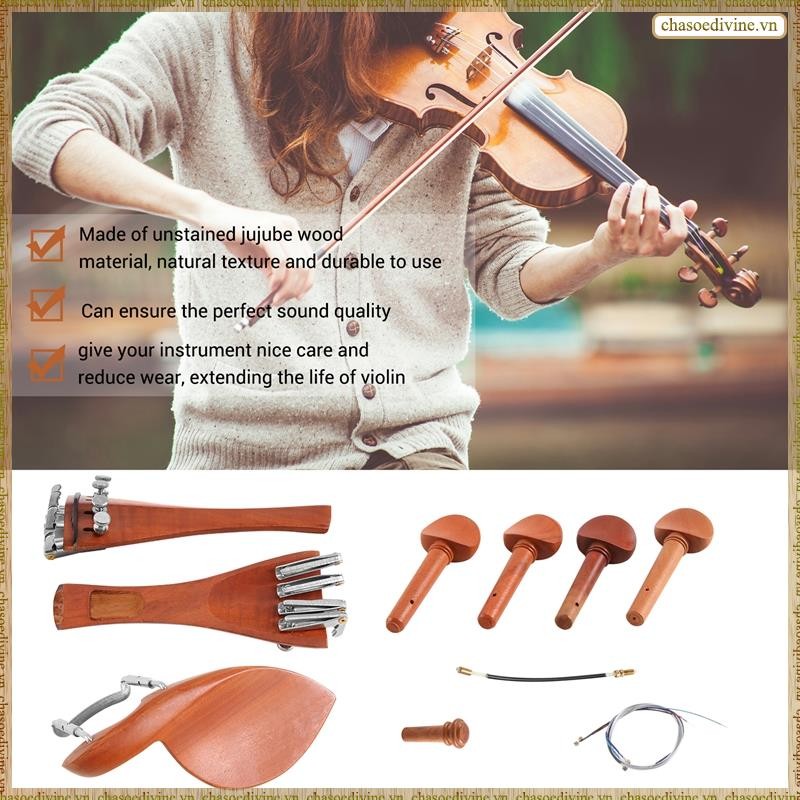 [K O G X] 4 / 4 Phụ kiện đàn Violin Phần còn lại cằm Đuôi Fine Tuner Tuning Peg Tailgut Endpin Strings Kit