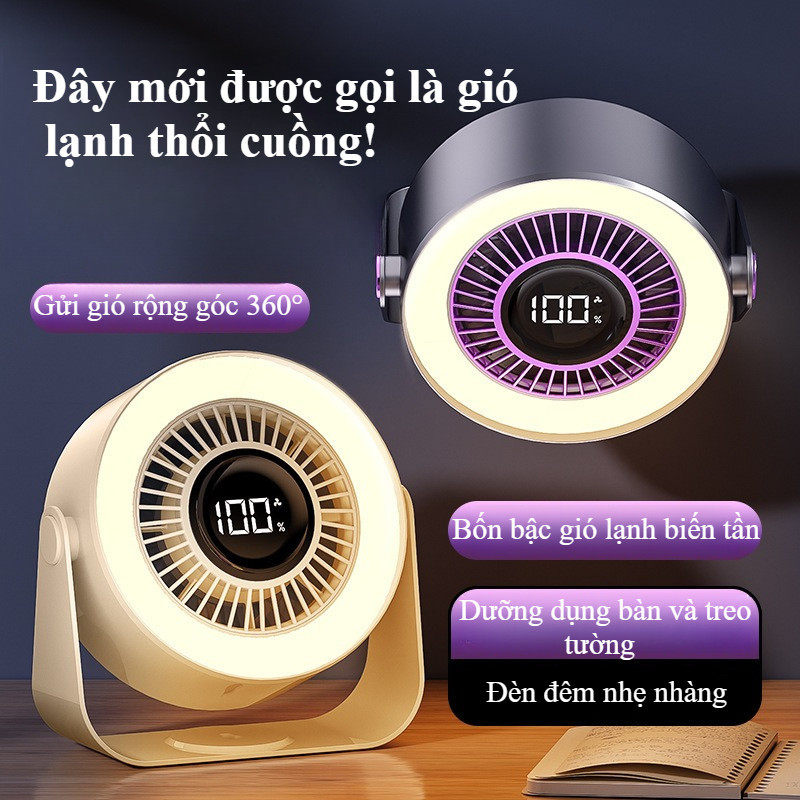 Máy tính để bàn 2 trong 1 Silent Turbofan, Điều chỉnh 100 cấp qua LED, Đèn RGB, Xoay 360° tiện lợi