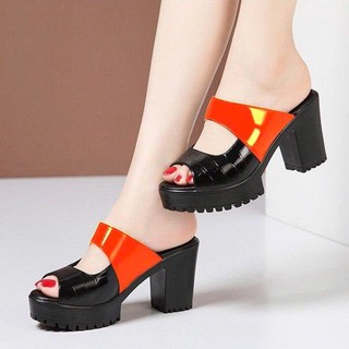 Guốc Cao Gót Nữ Quai Ngang Da Bóng 7cm Đế Chống Trượt, Giày Sandal Guốc Nữ Đi Tiệc Đẹp -Mã CG348