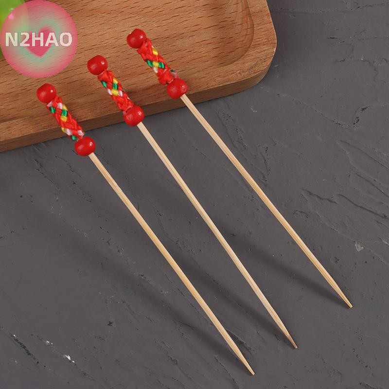 N2HAO 100 Cái / gói Sáng Tạo Nĩa Trái Cây Cocktail Dính Tre Xiên Candied Haws Stick Dùng Cho Buffet Trang Trí Thực Phẩm Đám Cưới n
