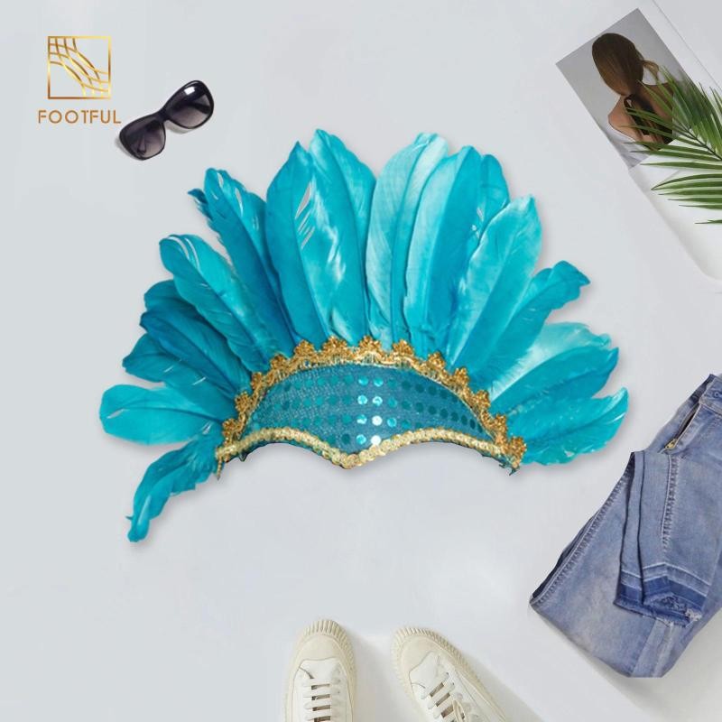 Mũ trùm đầu lông vũ style Ấn Độ, phù hợp lễ hội Halloween và khiêu vũ