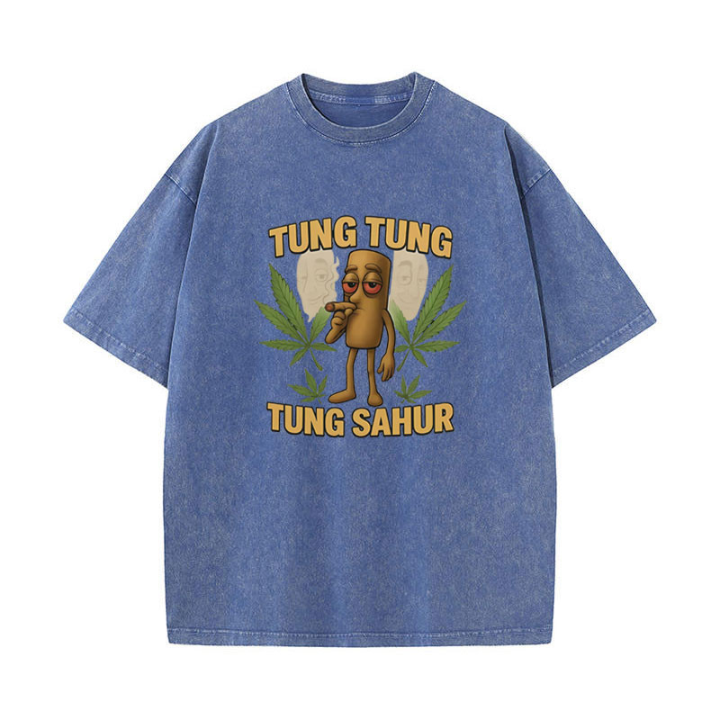 Tung Tung Tung Sahur Ngộ nghĩnh Brainrot Meme Áo Nam Hài Hước Phong Cách Mới Áo Thun Unisex Rửa Vintage Mùa Hè Áo Sơ Mi Cotton Tay Ngắn