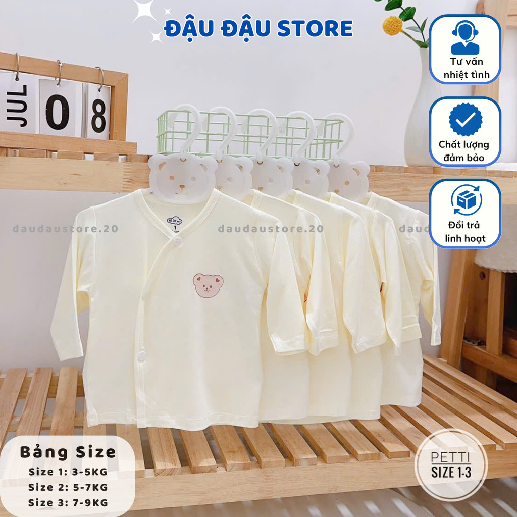 Combo 3/5 áo dài tay sơ sinh petit nền kem in ngực mềm mịn thấm hút mồ hôi cho bé sơ sinh 0-9 tháng AL22 Đậu Đậu Store