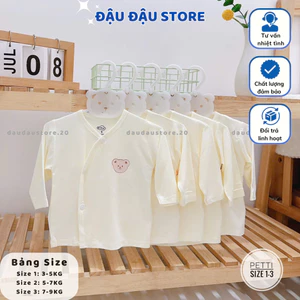 Combo 3/5 áo dài tay sơ sinh petit nền kem in ngực mềm mịn thấm hút mồ hôi cho bé sơ sinh 0-9 tháng AL22 Đậu Đậu Store