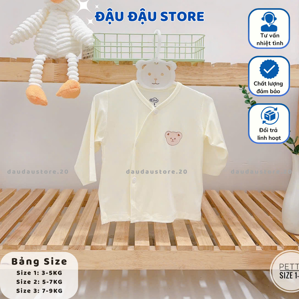 Combo 3/5 áo dài tay sơ sinh petit nền kem in ngực mềm mịn thấm hút mồ hôi cho bé sơ sinh 0-9 tháng AL22 Đậu Đậu Store