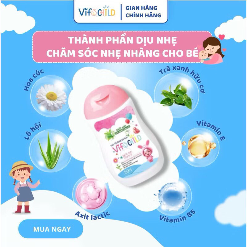 Gel vệ sinh bé Gái VIFOCHILD 150ml Dùng cho trẻ từ sơ sinh Chăm sóc dịu nhẹ vùng nhạy cảm Baby 3