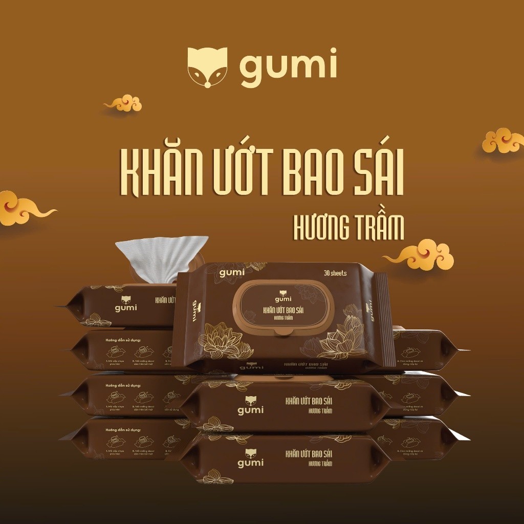 Gói Khăn ướt 30 tờ dùng để bao sái hương trầm Gumi mềm nhẹ nhàng làm sạch các vật phẩm thờ cúng