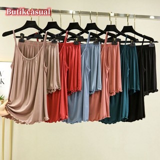 Bộ quần short Cotton Modal dành cho nữ Bộ đồ ngủ trơn Bộ quần short yếm mùa hè Bộ đồ ngủ