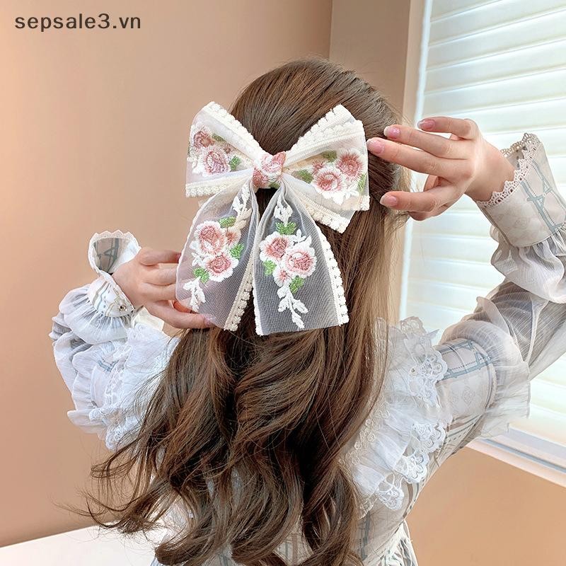 # VN # Mới Thêu Nơ Kẹp Tóc Ren Ngọt Ngào Lưng Của Mỏ Vịt Kẹp Phụ Kiện Tóc Thời Trang Cho Bé Gái Người Phụ Nữ.
