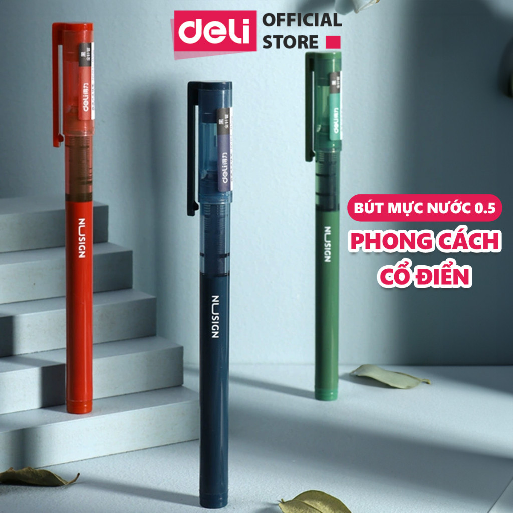 [PHIÊN BẢN CAO CẤP] Bút bi nước mực gel đen ngòi 0.5mm Deli nhiều màu nhanh khô viết thư pháp cho học sinh văn phòng