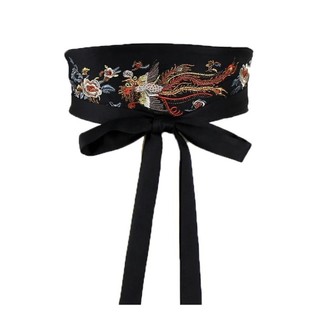 Thắt lưng rộng màu đen, phù hợp với váy Hanfu phong cách dân tộc