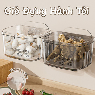 (SẴN) Giỏ Đựng Hành Tỏi Dán Tường Trong Suốt, Kèm Miếng Dán Siêu Chắc, Nhựa PP Bền Đẹp