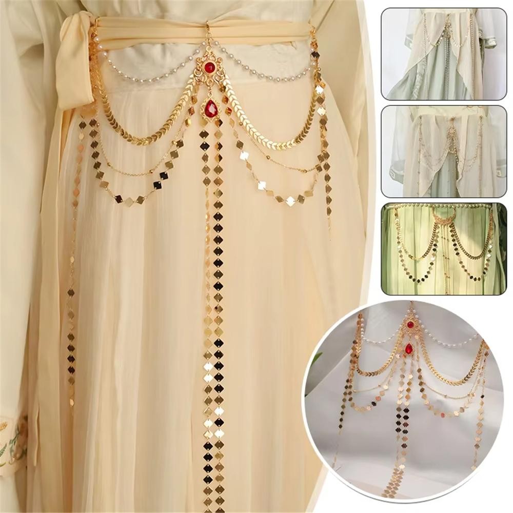 Mặt dây chuyền thắt lưng phong cách Trung Quốc TRACELIOIAN, Dây thắt lưng Hanfu truyền thống có thể tháo rời, Phụ kiện trang phục Hanfu tua dài cổ điển dành cho nữ