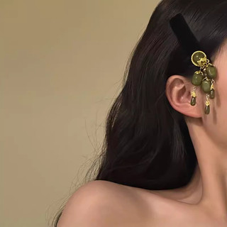 MAUROPOLI Đá xanh nước xanh ~ Phong cách Trung Quốc, retro và dân tộc, phụ kiện tóc nhung tua rua cao cấp