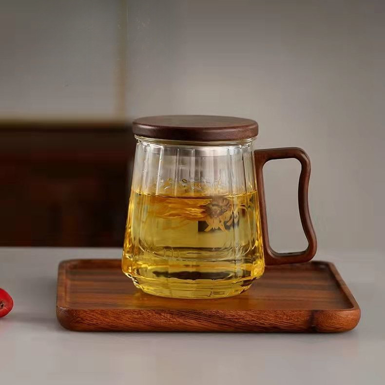 Cốc thủy tinh chịu nhiệt Borosilicate cao 500ml có nắp tách nước trà Thiết bị gia dụng cao, cốc trà văn phòng