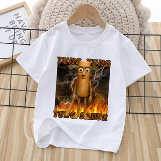 2025 Tung Tung Tung Saur Meme Áo Thun Cho Trẻ Em Brainrot In Hình Động Vật Hoạt Hình Tee