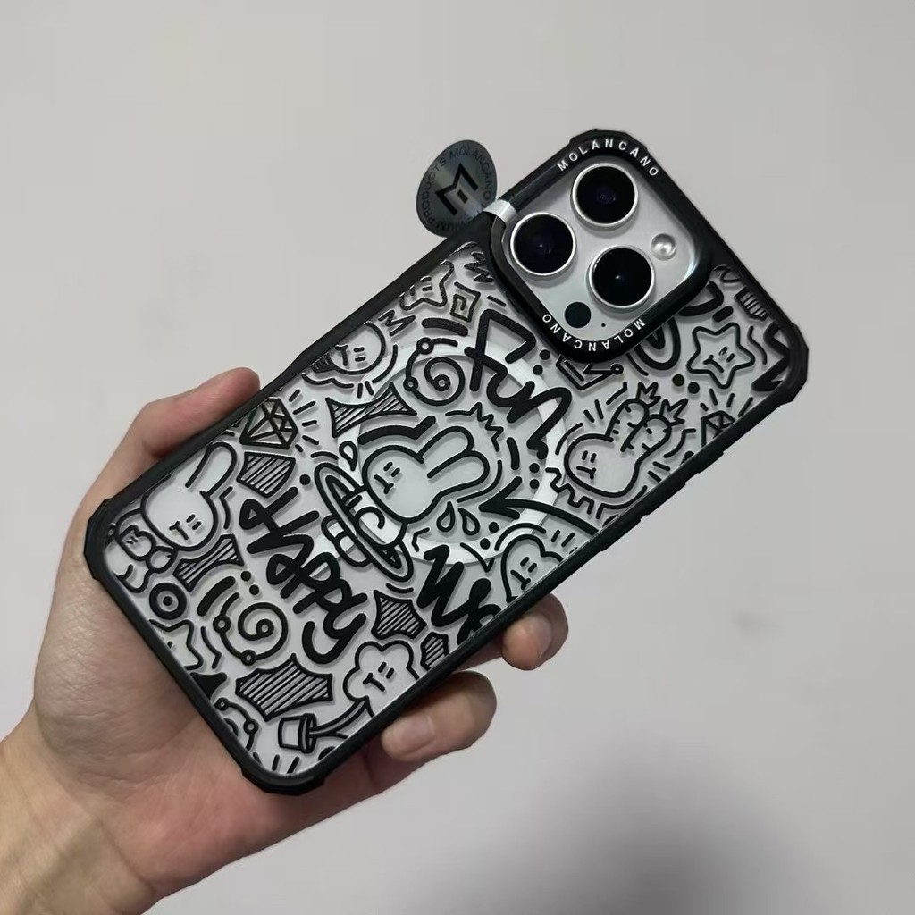 Ốp điện thoại MOLABCANO iPhone 16 Vỏ bảo vệ Graffiti Line Rabbit Fashion Apple 16Promax Chống sốc 15Pro Vỏ bảo vệ toàn diện