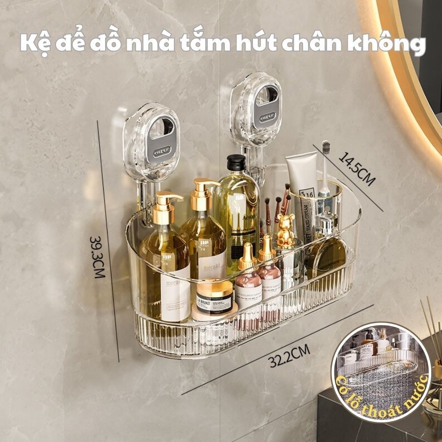 Kệ Để Đồ Nhà Tắm Cốc Hút Dán Tường, Giá Treo Nhà Bếp Chắc Chắn Kèm Lỗ Thoát Nước Thông Minh