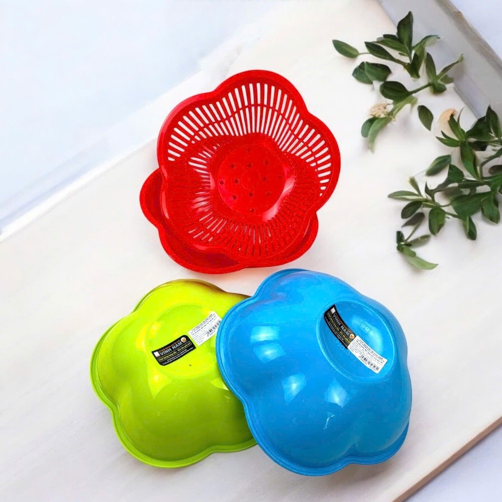 Bộ Thau Rổ Nhựa Cao Cấp Vinh Nam Plastic Hình Vuông Hình Hoa Mai An Toàn Tiện Lợi Nhiều Màu 346-347