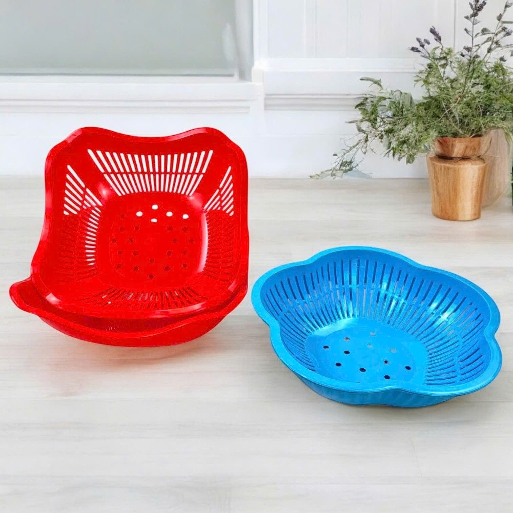 Bộ Thau Rổ Nhựa Cao Cấp Vinh Nam Plastic Hình Vuông Hình Hoa Mai An Toàn Tiện Lợi Nhiều Màu 346-347