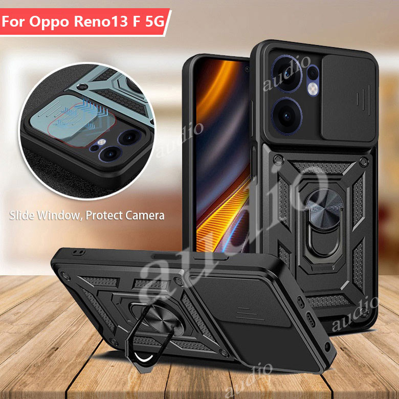 Ốp lưng chống sốc ống kính máy ảnh trượt OPPO reno13 f 5G cho OPPO Reno 13F 13 f reno13f 5G 2025 Armor Case Xe hơi Giá đỡ vòng từ tính Giá đỡ đẩy cho OPPO reno13 f reno13f 5G Vỏ bảo vệ