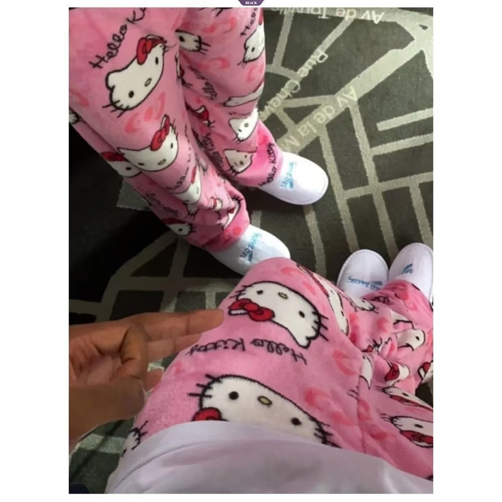 Quần ngủ Flannel HelloKitty thẳng Nữ phiên bản Hàn Quốc của phim hoạt hình Quần có đệm thoải mái tại nhà [BL]