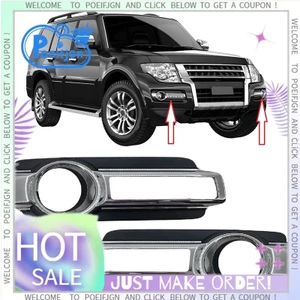 1 Cặp Vỏ Đèn Sương Mù Bạc & Đen ABS Cho Mitsubishi Montero Pajero 4 IV MK4 V93 2015-2020 Chạy Ban Ngày Khung Đèn 6400G121 6407A122