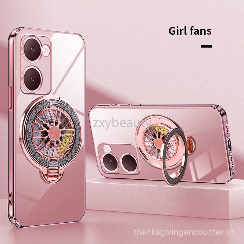 Vivo Y03 y03t Y18 y18s y27s 5G 4G 2024 Ốp mềm Giá đỡ nhẫn mạ thời trang cho vivoy03 Y27 y36 vivoy18 y28s Ốp lưng bảo vệ chống sốc