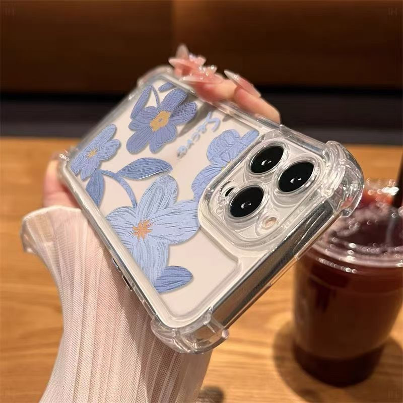 Ins Phong Cách Xanh Tranh Sơn Dầu Hoa Ốp Lưng Điện Thoại Xiaomi 17 Pro Max 15T Pro Poco M7 Pro Plus C85 C71 5G 4G Vỏ Mềm Chống Rơi Bốn Mặt