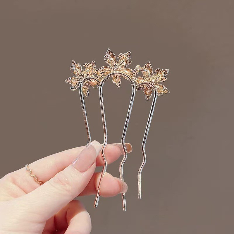 MAUROPOLI [Hàng có sẵn] Lược chải tóc cuộn pha lê đẹp phong cách Hàn Quốc Công nghiệp nặng cao cấp Đầu sau lá phong Kẹp tóc tinh tế