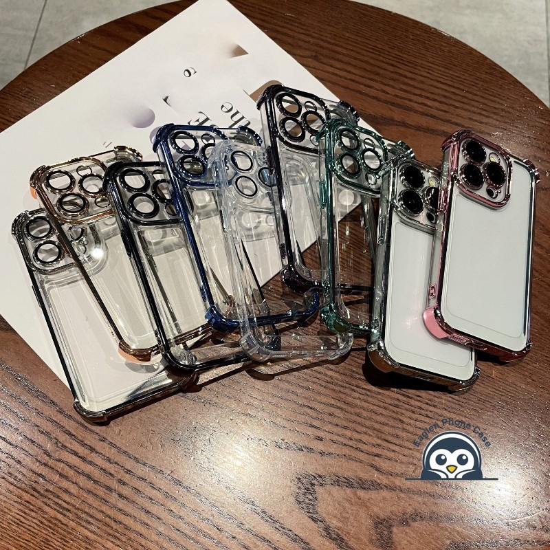 Khung Mạ Mới Trong Suốt Ốp điện thoại Cho OPPO Reno 8Z 7Z 8 7 Lite OPPO A97 A93S A78 A58 4G 5G A7 A5S A12 F11 Find X7 Ultra Bốn Góc Vỏ Mềm Trong Suốt Chống Rơi