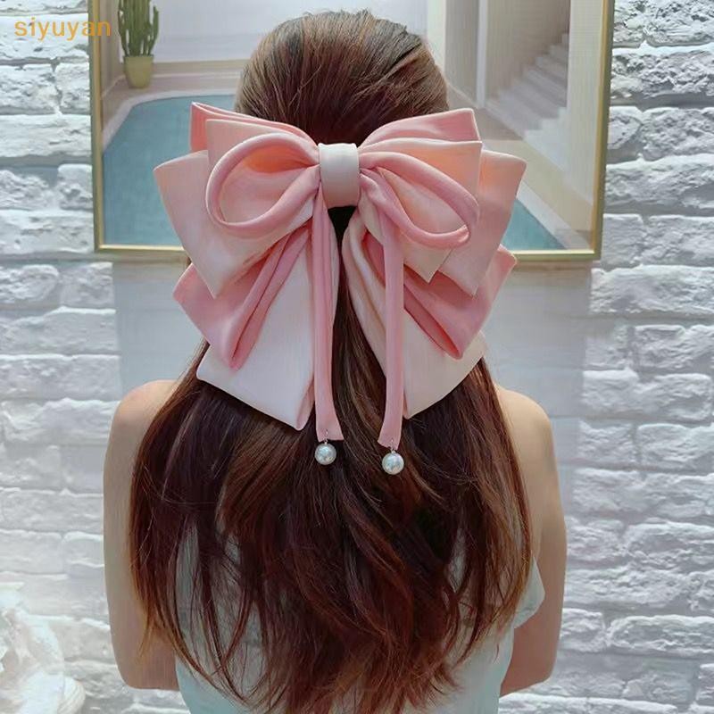Siyuyan Thời Trang Cực Lớn Nơ Tóc Cho Nữ Bé Gái Chất Lượng Cao Phụ Kiện Tóc Thanh Lịch Dài Ruy Băng Nơ Mùa Xuân Kẹp Quà Tặng VN