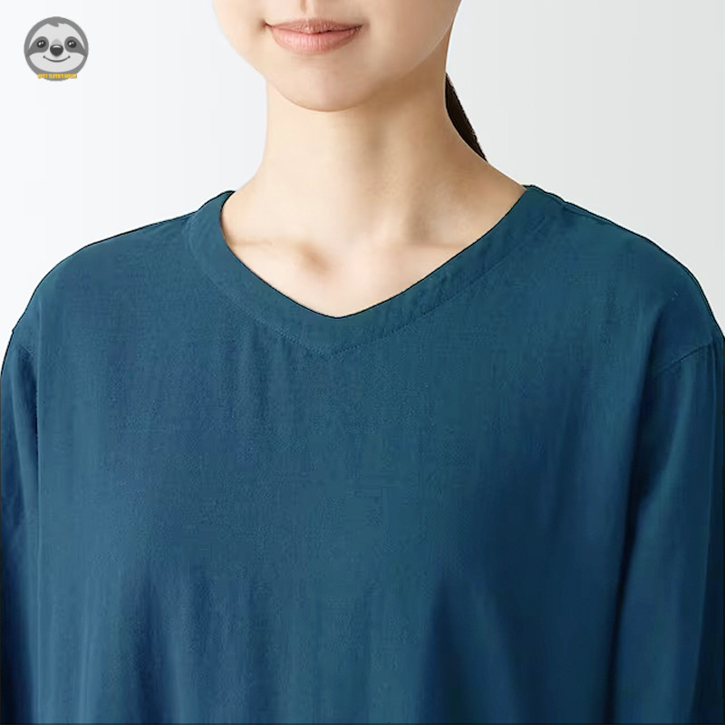 Phong cách Nhật Bản Muji Style - Váy chui đầu cotton dài tay dáng rộng
