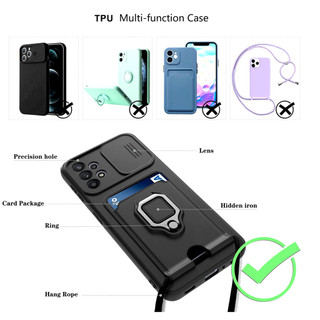 Dành Cho Samsung Galaxy A52 / A52s / A72 / A73 / A53 Ốp Lưng 4 Trong 1 Trượt Camera Bao Đựng Thẻ Đứng Vuông Freebie Dây Chống Sốc Chống Rơi Mỏng Mềm TPU Cover
