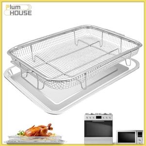 Khay nướng dầu inox chống dính PlumHOUSE, chảo/đĩa lưới vuông, dùng cho chiên, bánh