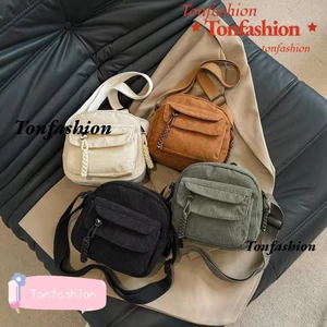 Túi đeo vai TONFASHION, Túi xách vuông nhỏ vải nhung có dây kéo, Phụ kiện du lịch Túi đeo chéo nhiều lớp đa năng dành cho nữ