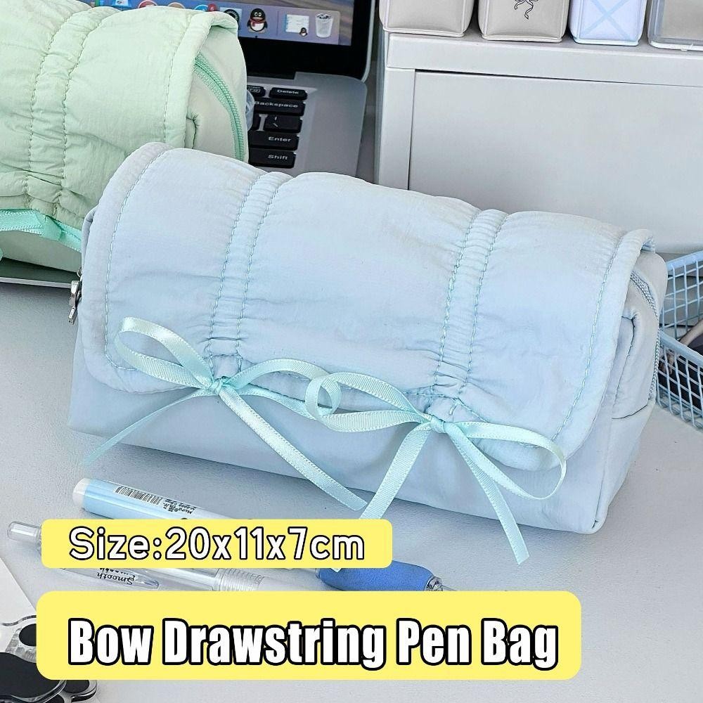 GETVOW Bút chì , Túi đựng bút dung tích lớn đa chức năng, Túi đựng văn phòng phẩm dây rút nơ màu trơn Quà tặng trở lại trường học