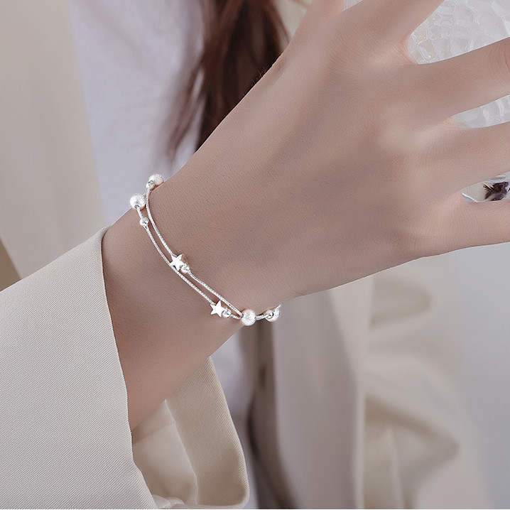 Vòng tay ngôi sao hai lớp bạc 925 thời trang Nữ độc đáo Đơn giản