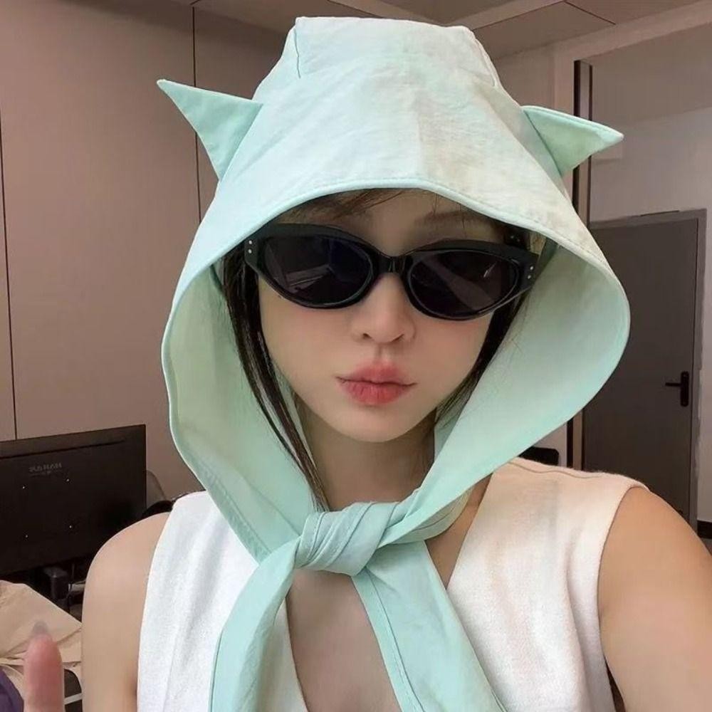 Mũ chui đầu dây đeo WOODNEST, Mũ trùm đầu quỷ nhỏ bằng vải Polyester, Mũ chống nắng màu trơn nhanh khô thời trang ngộ nghĩnh cho bé gái