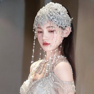 1 chiếc mũ đội đầu cô dâu cổ điển thêu, mũ tua rua hạt ren, phụ kiện đám cưới