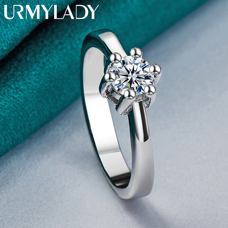 URMYLADY Chất Lượng Cao Bạc 925 Mỹ Sáu Móng Vuốt Pha Lê Nhẫn Dành Cho Nữ Trang Sức Thời Trang