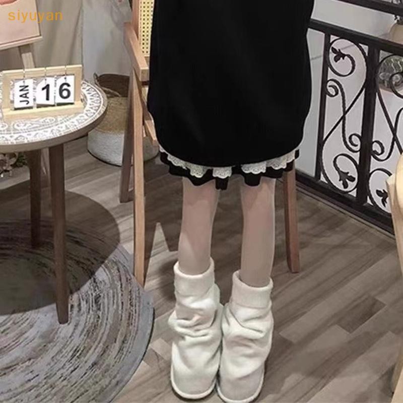 Siyuyan 1 Cặp Dễ Thương Gothic Ấm Hơn Tất loe Thu Đông Bắp Chân Phong Cách Ấm Chân Hoạt Hình Màu Trơn Ống Dài Máy Giữ Ấm Chân VN