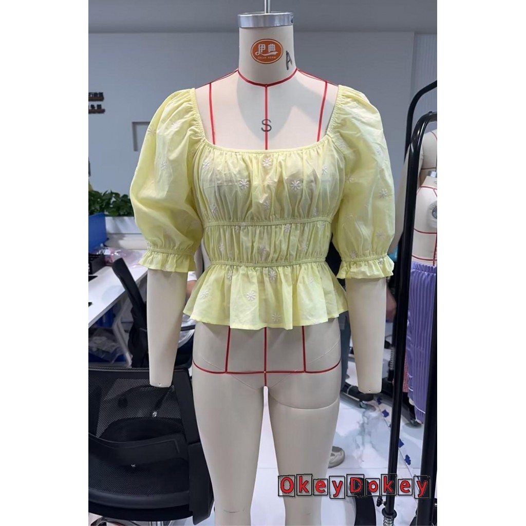 Okdk-áo Peplum mùa hè dành cho nữ Áo thun thêu hoa nửa tay cổ vuông Slim Fit