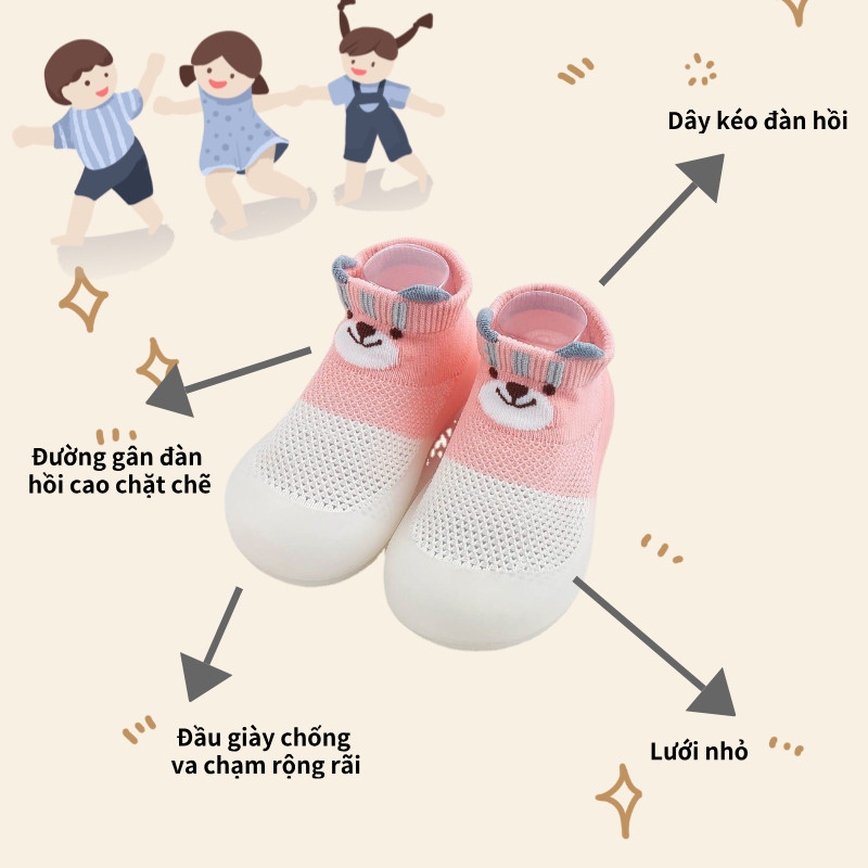 Giày Bún Tập Đi Cho Bé Giày Bún Cao Cổ Đế Mềm Thoáng Khí Chống Trơn Trượt Giày Bún Cho Bé Cho Bé 0-18 Tháng Tuổi
